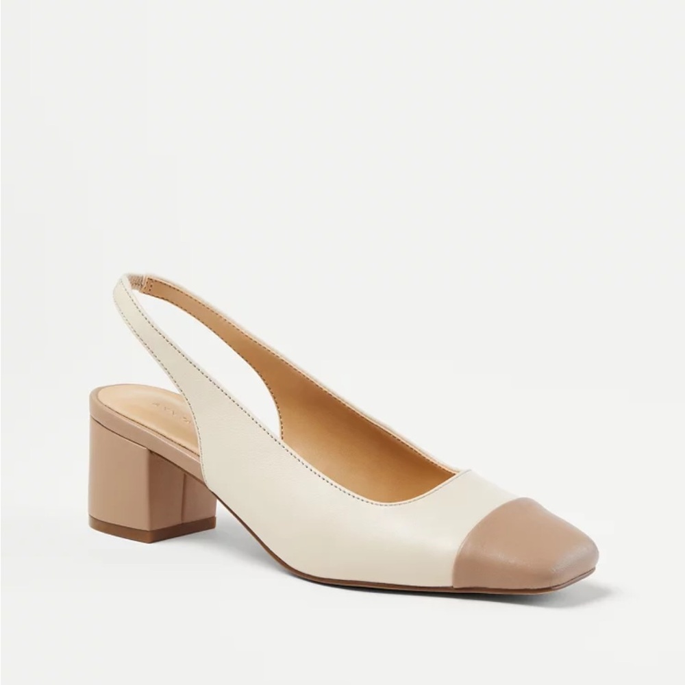 Ann Taylor Leather Cap Toe Block Heel Pumps Size 9